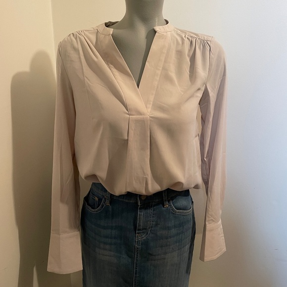 Tahari blouse long sleeve v neck button cuff gray womens extra small - Picture 1 of 8